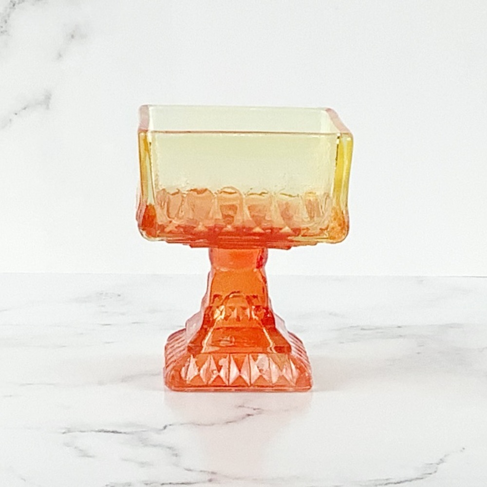 Jeanette Glass Co. Vintage Red Pedestal Candy Dish Compote Square